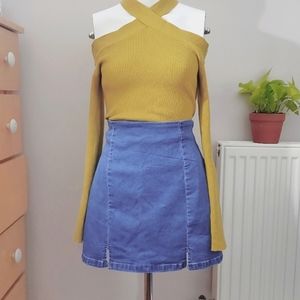 Stretchy Vintage Denim High Rise Skirt with slit- NWOT